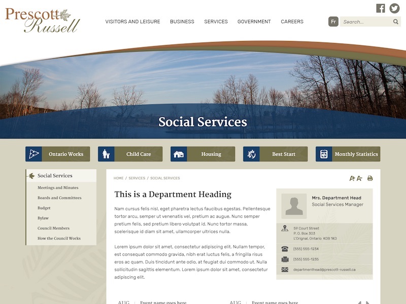 United Counties of Prescott-Russell department page mockup