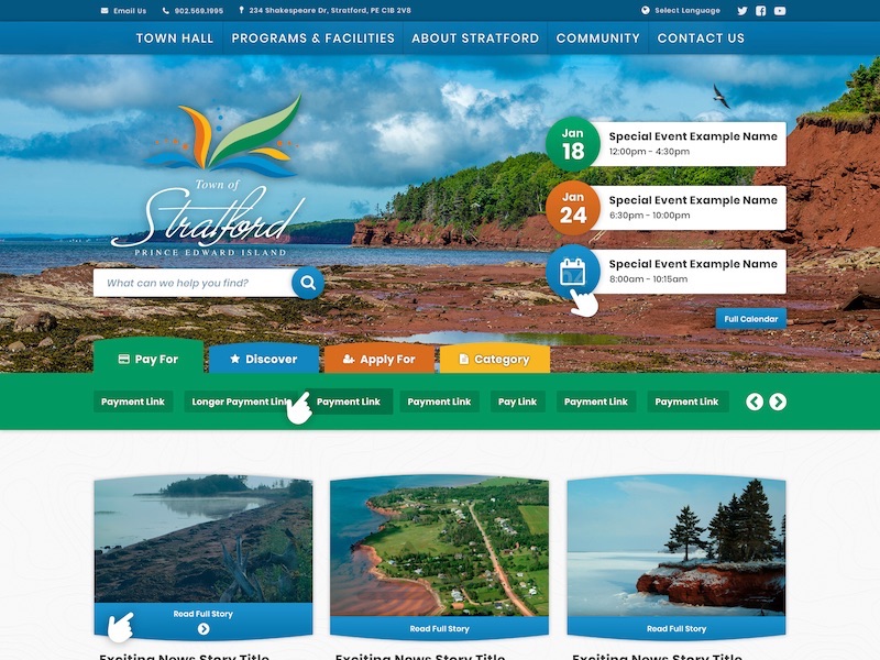 Town of Stratford, PEI homepage mockup