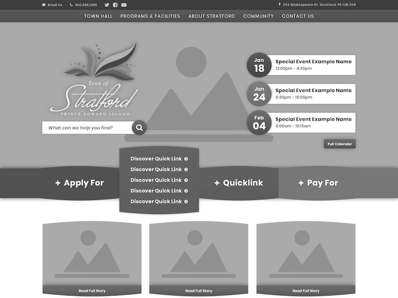 Town of Stratford, PEI wireframe mockup